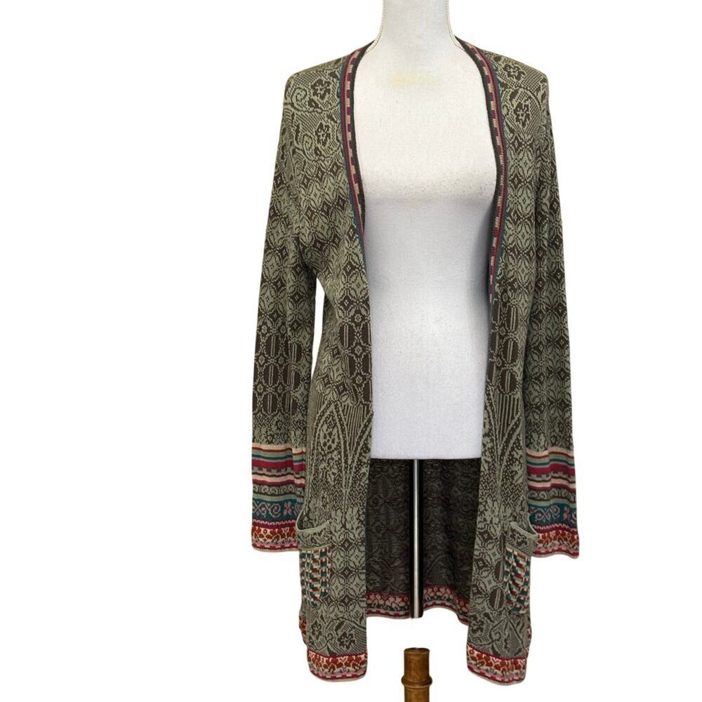 IVKO brown/gray olive and multicolor open front cardigan sweater XL/42 boho chic